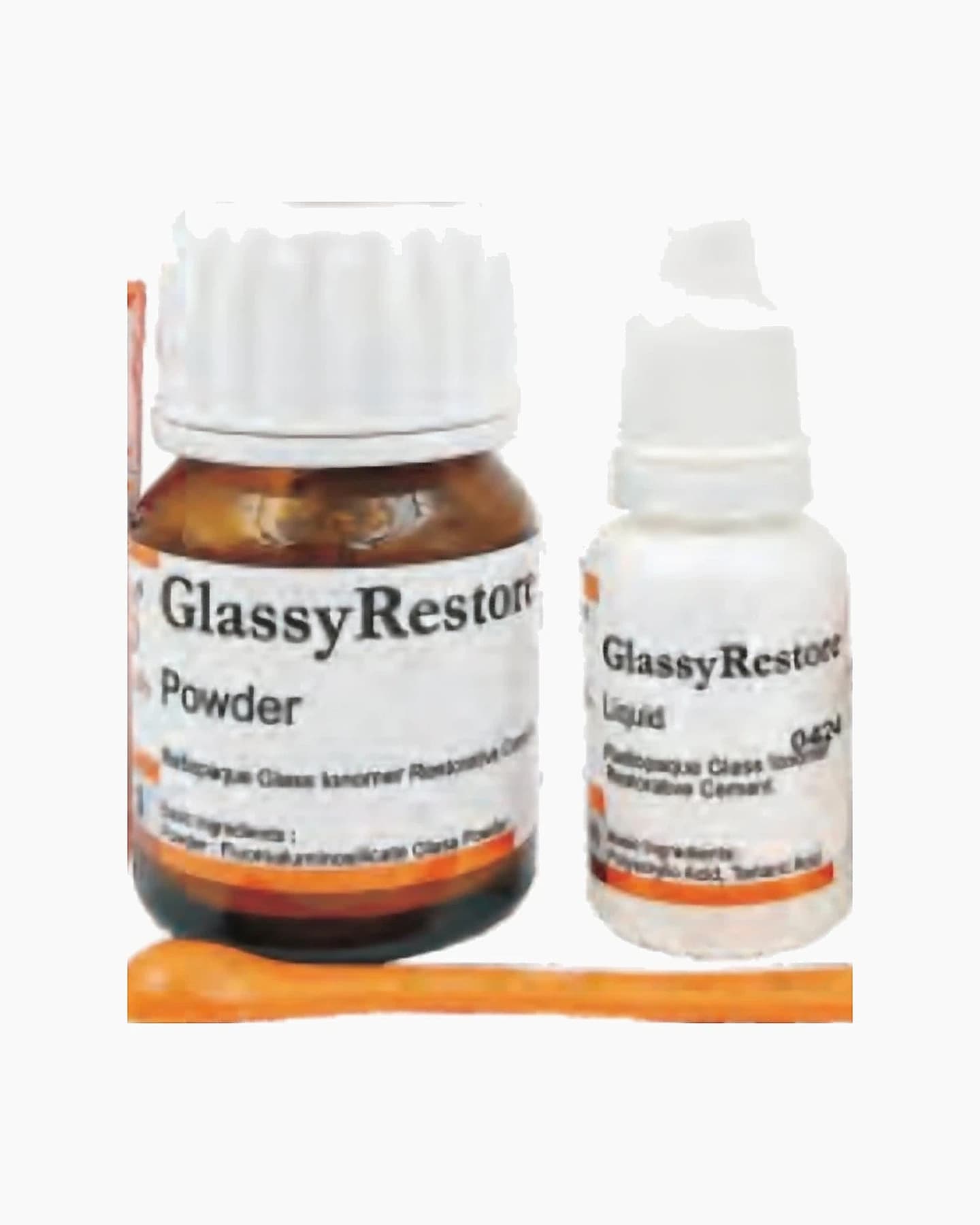 GlassyRestore Radiopaque Glass Ionomer Restorative Cement – powder and liquid bottles